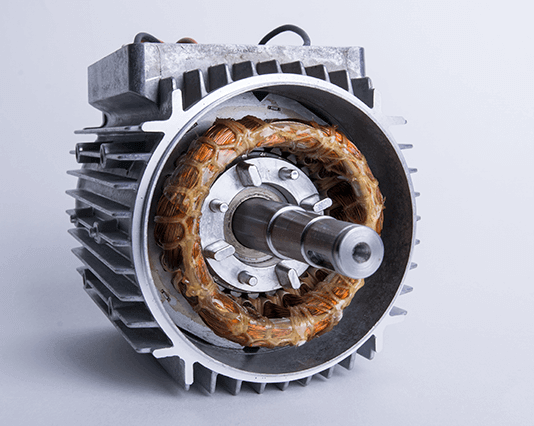 What are the components of a three-phase motor