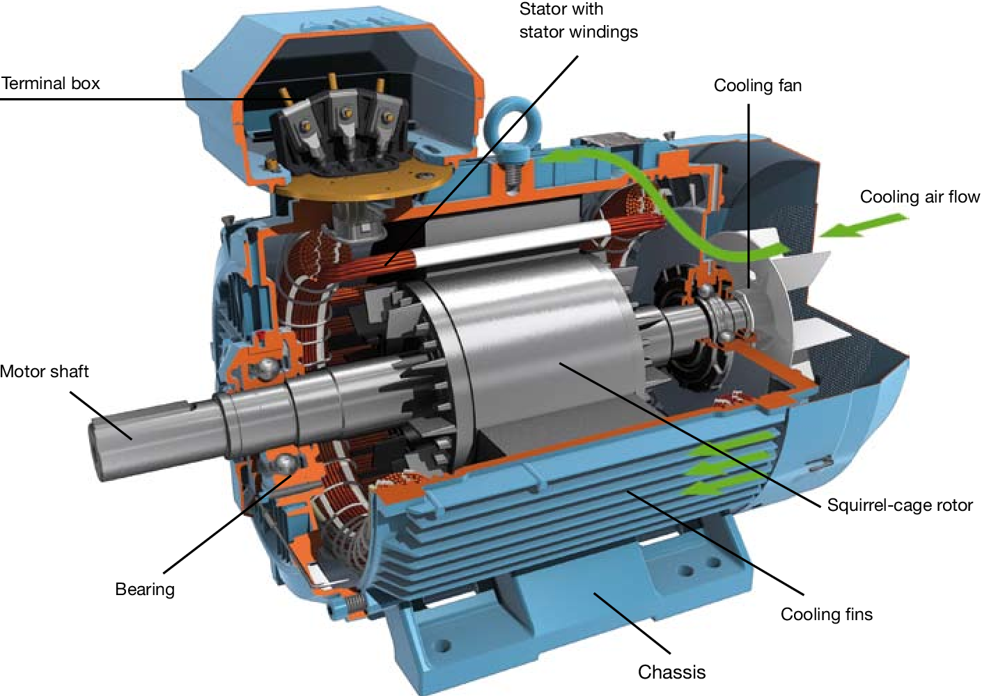 components of a three-phase motor